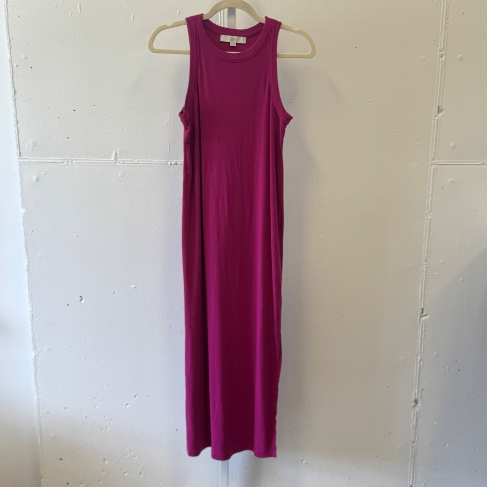 Loft Womens Magenta Pink Ribbed Sleeveless Racerback Maxi Dress Medium 767200